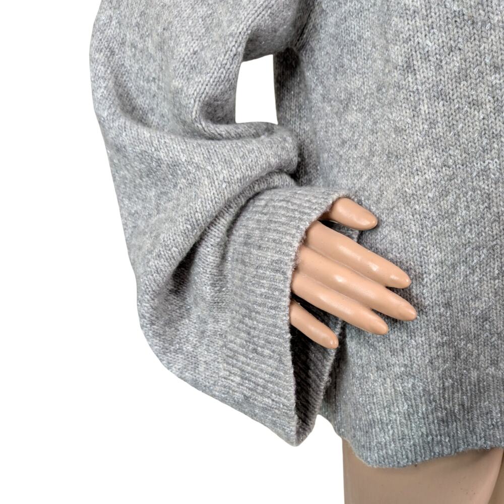 Adriano Goldschmied Noelle Gray Silver Chunky Knit Flare Sleeve Sweater SZ L - Picture 8 of 14